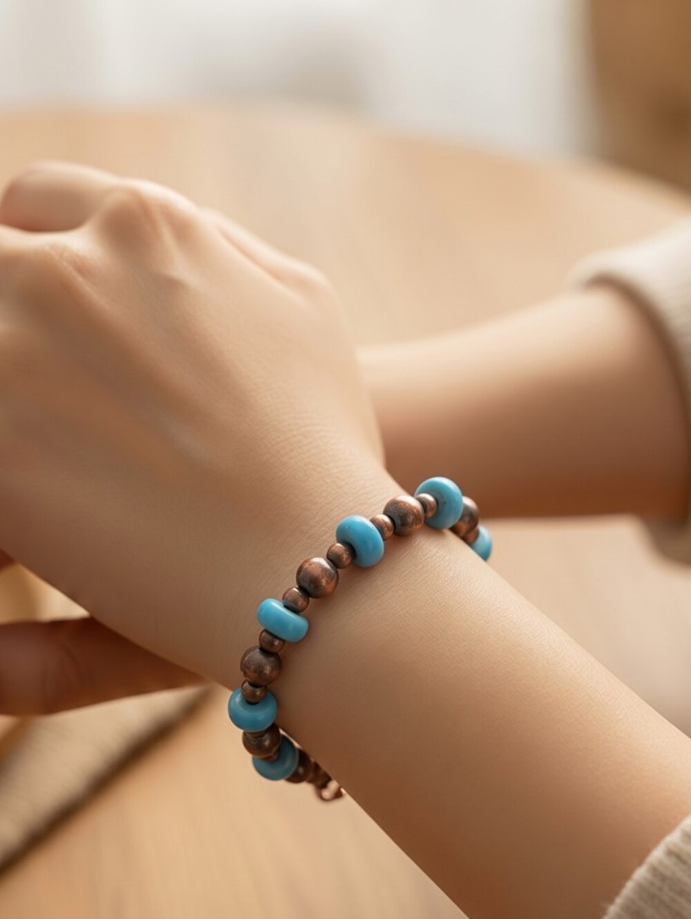 Genuine Turquoise and Copper Beaded Bracelet